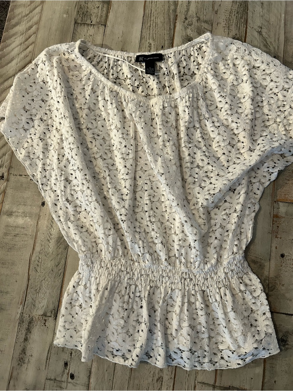 INC International Concepts White Eyelet Peplum Blouse